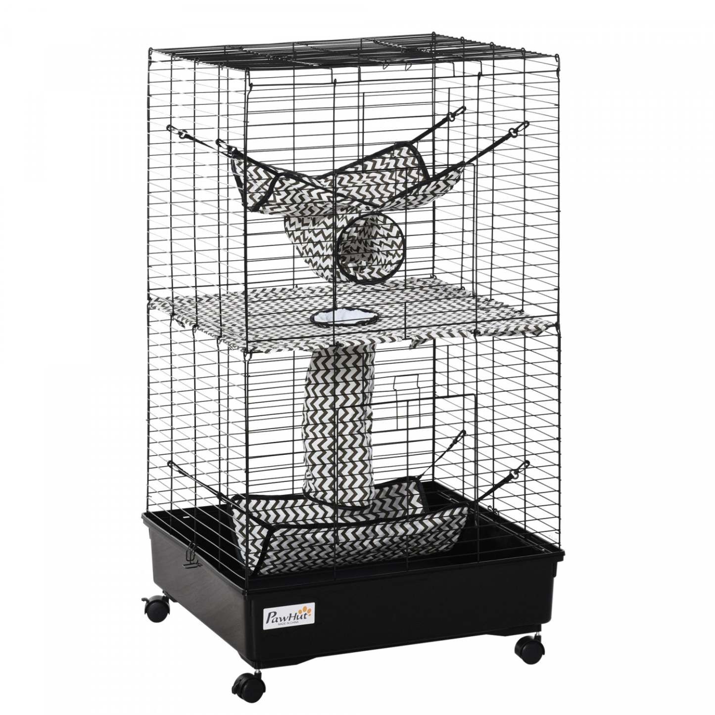 Pawhut Petit Animal Cage Habitat Maison De Jeu Pour Animaux De Compagnie Pour Furet Avec Roues Hamac Tunnels Et 3 Portes