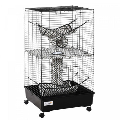 Pawhut Petit Animal Cage Habitat Maison De Jeu Pour Animaux De Compagnie Pour Furet Avec Roues Hamac Tunnels Et 3 Portes