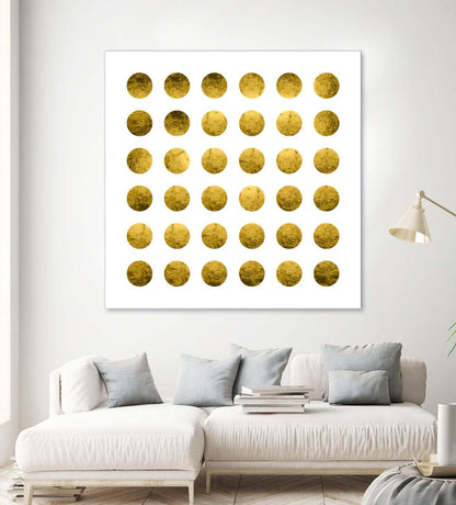 Œuvre d'art murale géante « Golden Spots White » 72 x 72