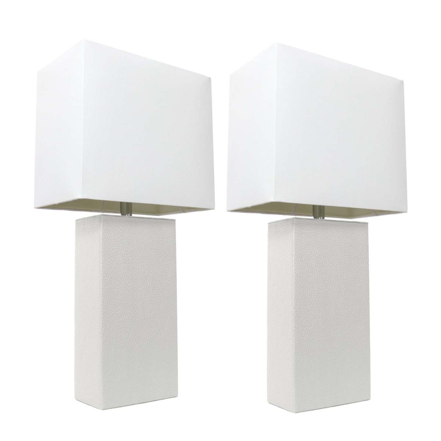 Ensemble 2 lampes de table modernes en cuir Elegant Designs avec abat-jour en tissu blanc, ensemble de lampes blanches|Ensemble 2 lampes de table moderne Elegant Designs en cuir blanc|D21U6BF9