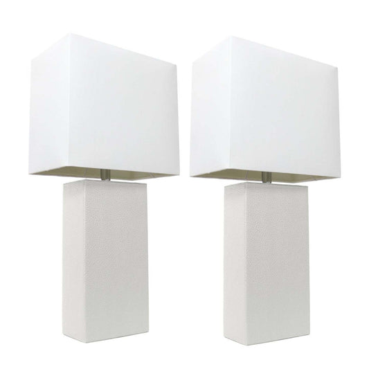 Ensemble 2 lampes de table modernes en cuir Elegant Designs avec abat-jour en tissu blanc, ensemble de lampes blanches|Ensemble 2 lampes de table moderne Elegant Designs en cuir blanc|D21U6BF9