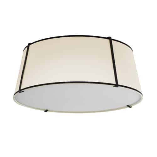 Dainolite Trapezoid 4 Light Flush Mount Tapered Drum Shaped Black/Cream Shade White Fabric Diffuser Lamp|Plafonnier affleuré Trapezoid de Dainolite avec abat-jour cylindrique effilé noir et crème qui diffuse la lumière, tissu blanc et 4 ampoules