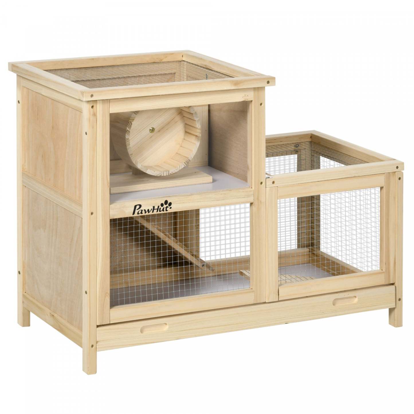 Pawhut Cage À Hamster En Bois, Huche Pour Souris Et Rongeurs, Maison D'exercice À 2 Niveaux, Avec S