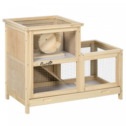 Pawhut Cage À Hamster En Bois, Huche Pour Souris Et Rongeurs, Maison D'exercice À 2 Niveaux, Avec S