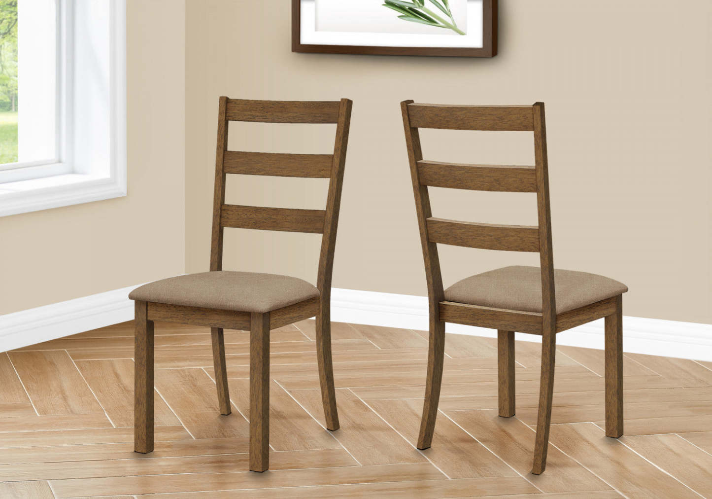 Dining Chair Set of 2 Kitchen Dining Room Brown Fabric Walnut Wood Legs Transitional|Ensemble de 2 chaises de salle à manger de style transitionnel avec tissu brun et pattes en bois noyer pour la cuisine et la salle à manger