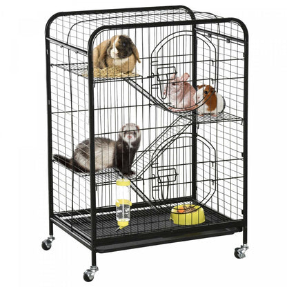 Pawhut Cage Métallique 4 Niveaux Pour Petits Animaux Avec Roues, Parc Pour Lapins Métallique Avec 2 Portes, Plateformes, Rampe | Pawhut Cage Pour Petits Animaux 37 Lapin Furet Chinchilla Avec 2 Portes Plateforme Rampe Métal Noir