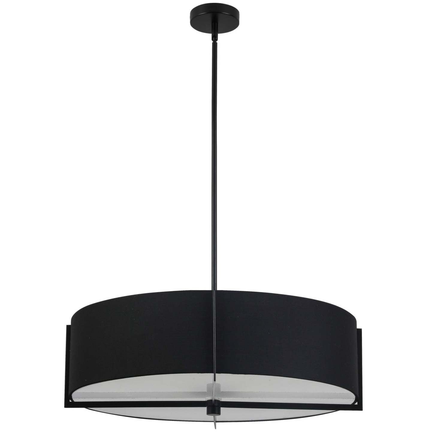 Dainolite Preston 4 Light Pendant 26 Dia Matte Black Black Shade Lamp|Luminaire suspendu Preston de Dainolite de 26 po de diamètre avec abat-jour noir, fini noir mat et 4 ampoules