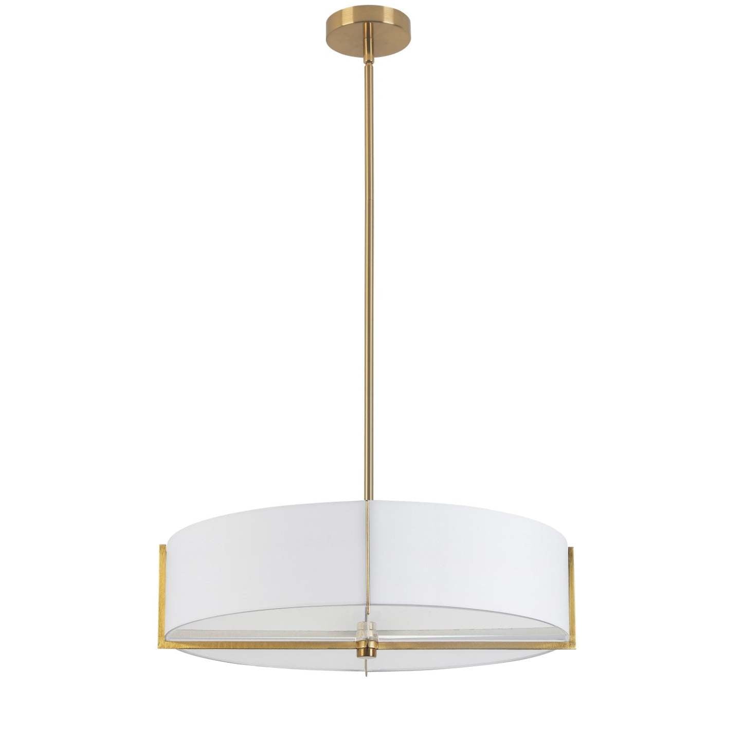 Dainolite Preston 4 Light Pendant 21 Dia Aged Brass White Shade Lamp|Luminaire suspendu Preston de Dainolite de 21 po de diamètre avec abat-jour blanc, fini laiton vieilli et 4 ampoules