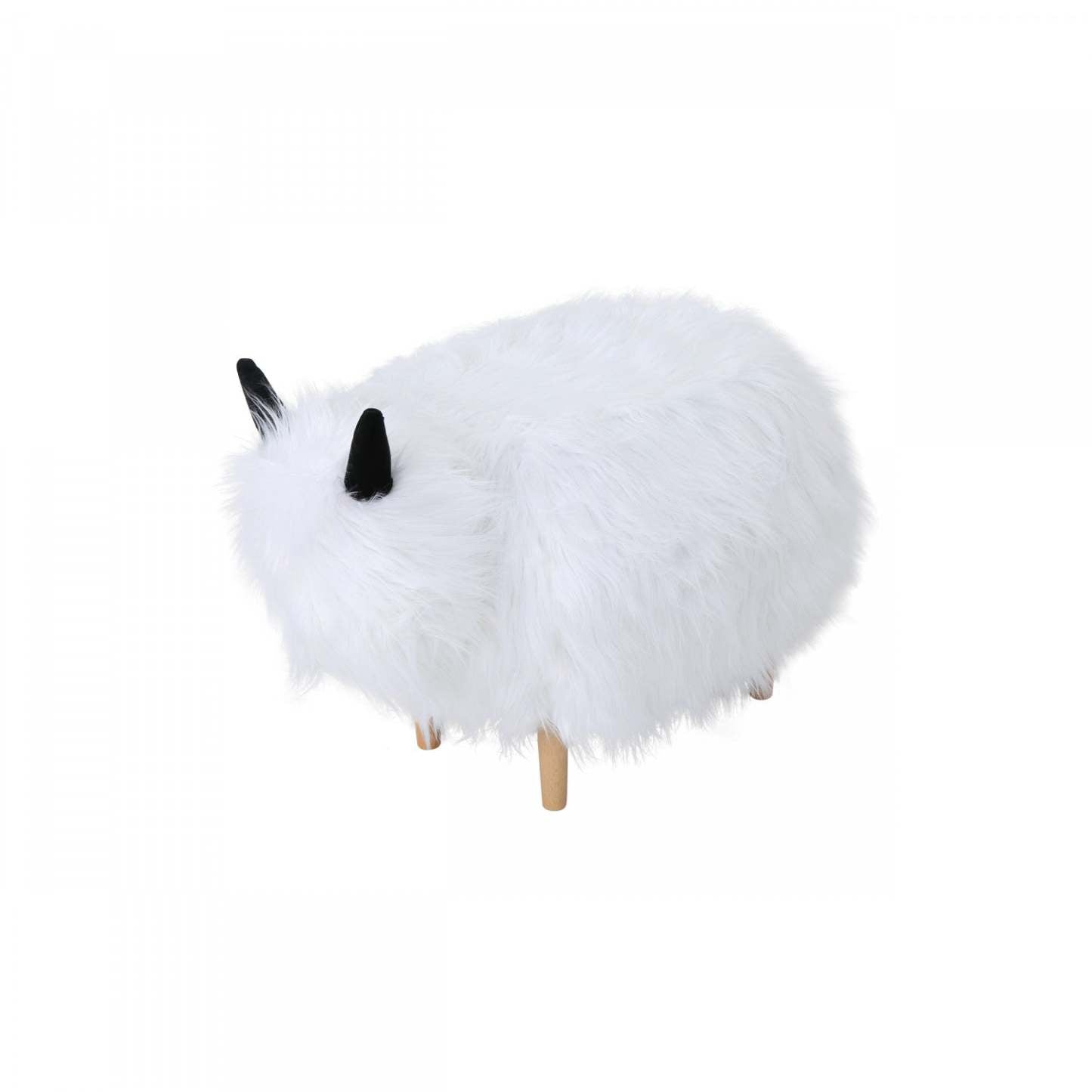 Repose-pieds en bois de yak rembourré Julius - Blanc | Pouf Repose-pieds Julius En Bois Tapisse Avec Pieds En Forme De Yak - Blanc