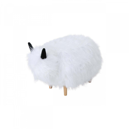 Repose-pieds en bois de yak rembourré Julius - Blanc | Pouf Repose-pieds Julius En Bois Tapisse Avec Pieds En Forme De Yak - Blanc