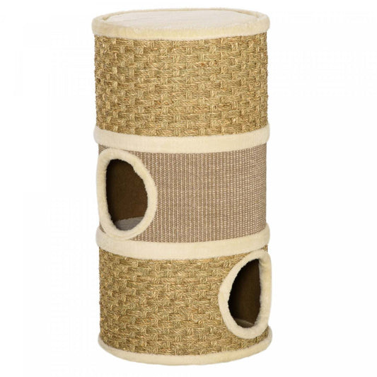 Pawhut Tour A Chat 3 Etages A Trois Trous Avec Surface De Couverture A Gratter En Sisal Et Algues, T