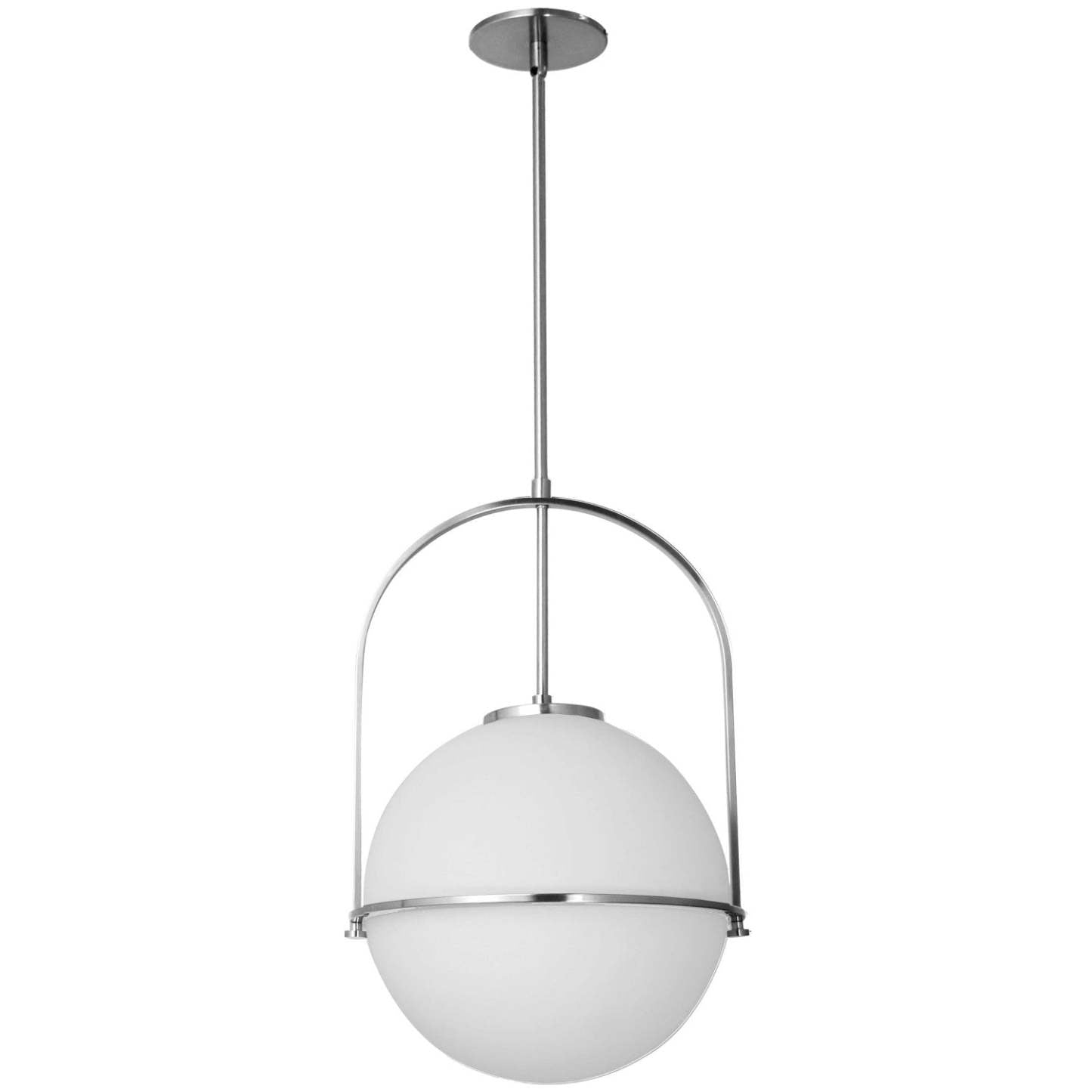 Dainolite Paola 1 Light Pendant Small Chrome Poli White Opal Glass Lamp|Petit luminaire suspendu Paola de Dainolite en verre blanc opale, avec finition chromée polie et 1 ampoule