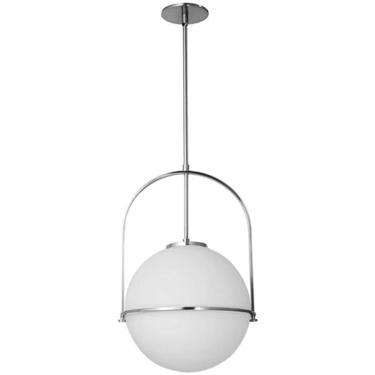 Dainolite Paola 1 Light Pendant Small Chrome Poli White Opal Glass Lamp|Petit luminaire suspendu Paola de Dainolite en verre blanc opale, avec finition chromée polie et 1 ampoule
