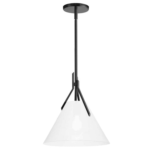 Luminaire suspendu Nicole de Dainolite en verre blanc opale, avec fini noir mat et 1 ampoule