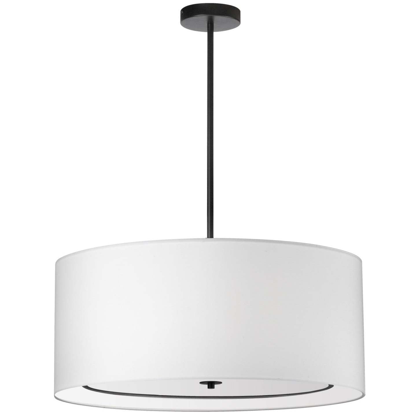 Dainolite Porscha 4 Light Pendant Medium Matte Black White Shade Lamp|Luminaire suspendu moyen Porscha de Dainolite avec abat-jour blanc, fini noir mat et 4 ampoules