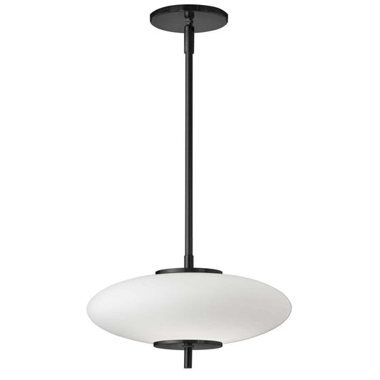 Luminaire suspendu Maddie de Dainolite en verre blanc opale, avec finition noir mat et ampoule à DEL de 16 W