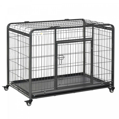 Pawhut Cage Pliable Robuste Pour Chien Grande Taille Avec Double Portes, Verrouillable|Pawhut Cage Et Niche Pliable En Metal Robuste Pour Chien Avec Plateau Et Couvercle Amovibles Et 4 Roues