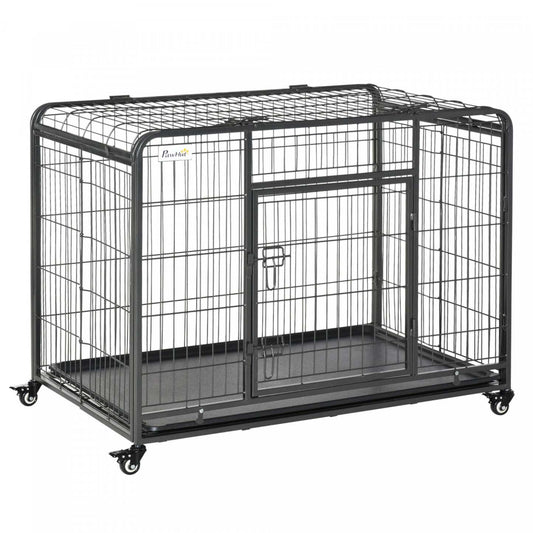 Pawhut Cage Pliable Robuste Pour Chien Grande Taille Avec Double Portes, Verrouillable|Pawhut Cage Et Niche Pliable En Metal Robuste Pour Chien Avec Plateau Et Couvercle Amovibles Et 4 Roues
