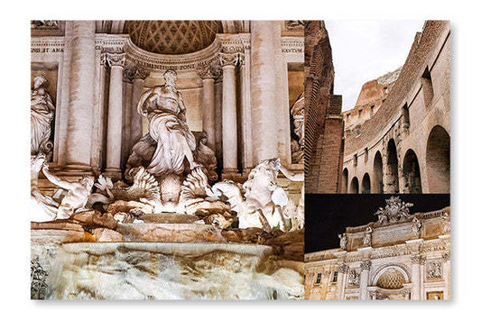 Collage de la fontaine de Trevi 28 x 42 po : Cadre d'art mural et panneau de tissu | D44GGJEV