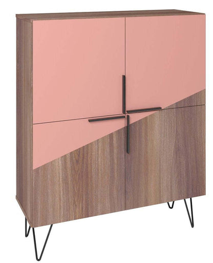 Manhattan Comfort Beekman Low 4-Shelf Accent Cabinet - Brown &amp; Pink Accent Cabinet|Petite armoire décorative Beekman de Manhattan Comfort avec 4 tablettes - brune et rose
