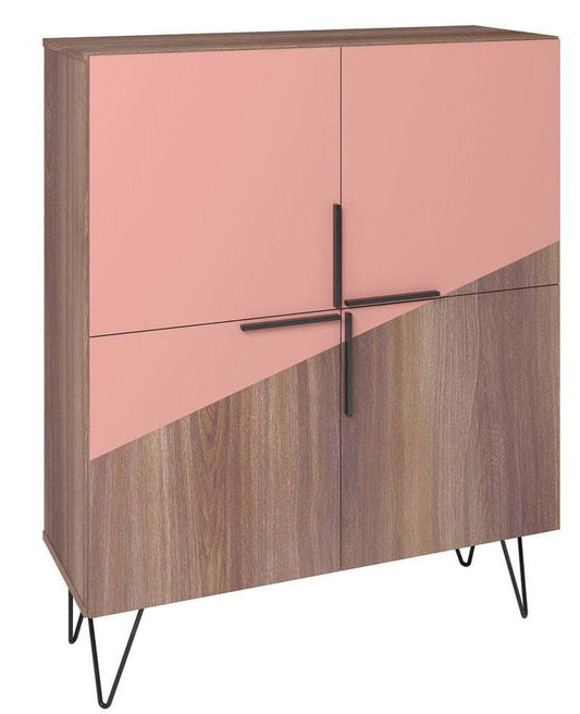 Manhattan Comfort Beekman Low 4-Shelf Accent Cabinet - Brown &amp; Pink Accent Cabinet|Petite armoire décorative Beekman de Manhattan Comfort avec 4 tablettes - brune et rose