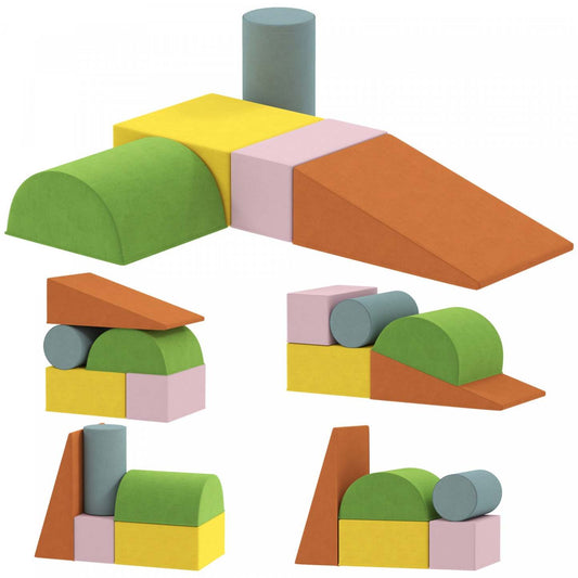 Jouets d'escalade Qaba pour tout-petits, ensemble de blocs d'escalade en mousse douce de 5 pièces avec housse amovible, ensemble de jeux d'activité en intérieur pour ramper, glisser et jouer, orange/vert