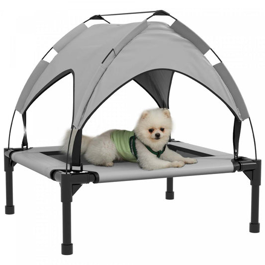 Pawhut Lit Surelevé Pour Chien Avec Auvent, Lit Rafraichissant Pour Camping, Lit Surelevé Portable Avec Maille R