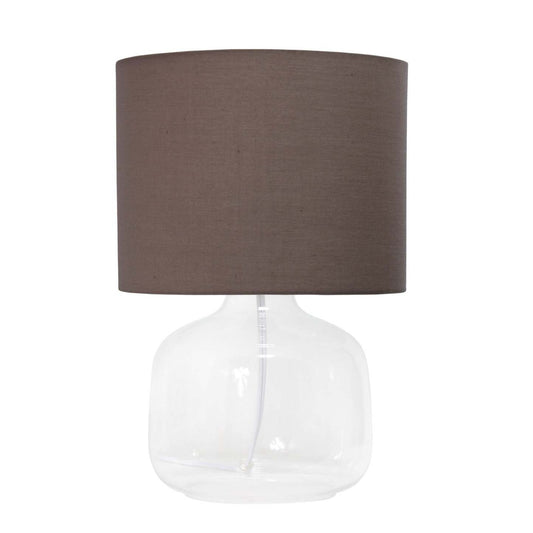 Lampe de table Simple Designs en verre avec abat-jour en tissu, transparente avec abat-jour gris|D21VLHWI