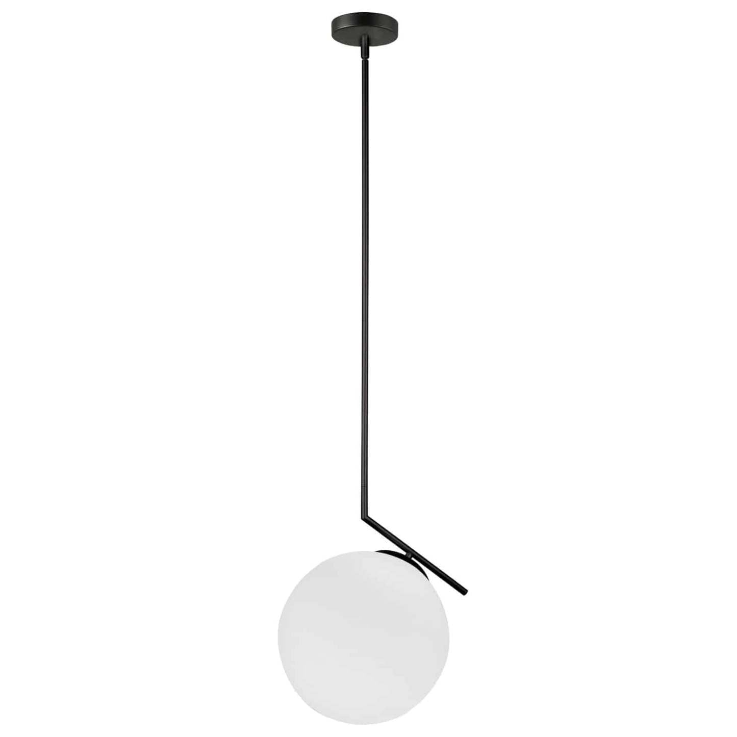 Dainolite Orion 1 Light Pendant Matte Black Opal White Glass Lamp|Luminaire suspendu Orion de Dainolite en verre blanc opale, avec fini noir mat et 1 ampoule