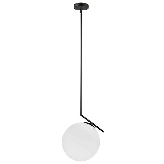Dainolite Orion 1 Light Pendant Matte Black Opal White Glass Lamp|Luminaire suspendu Orion de Dainolite en verre blanc opale, avec fini noir mat et 1 ampoule