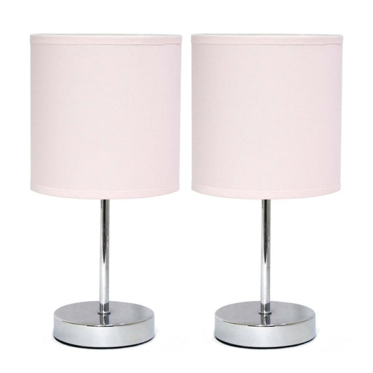Simple Designs Chrome Mini Basic 2-piece Table Lamp Set - Blush Pink|Ensemble de 2 mini lampes de table de base de Simple Designs chromées - rose tendre
