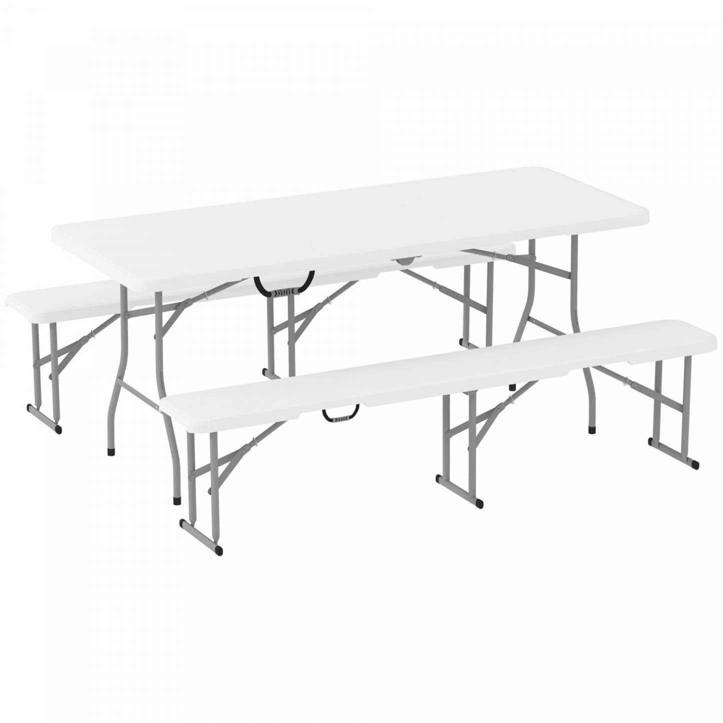 Table de pique-nique pliante Outsunny de 6 pieds en 3 pièces avec 2 bancs, blanche
