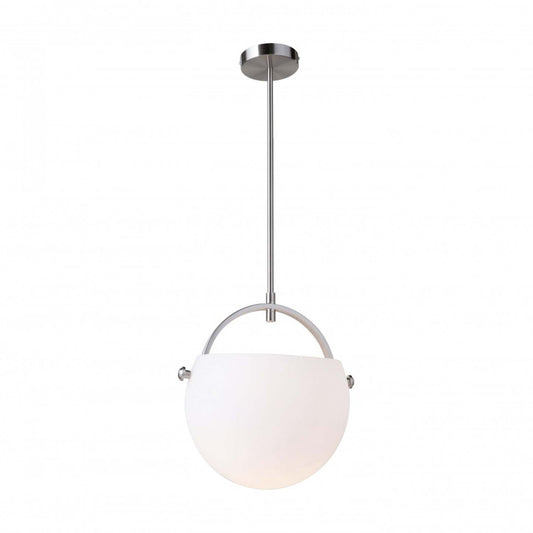 Luminaire suspendu Single en verre opalin et nickel satiné | Single Opal Glass Satin Nickel Pendant | D06H8JAR