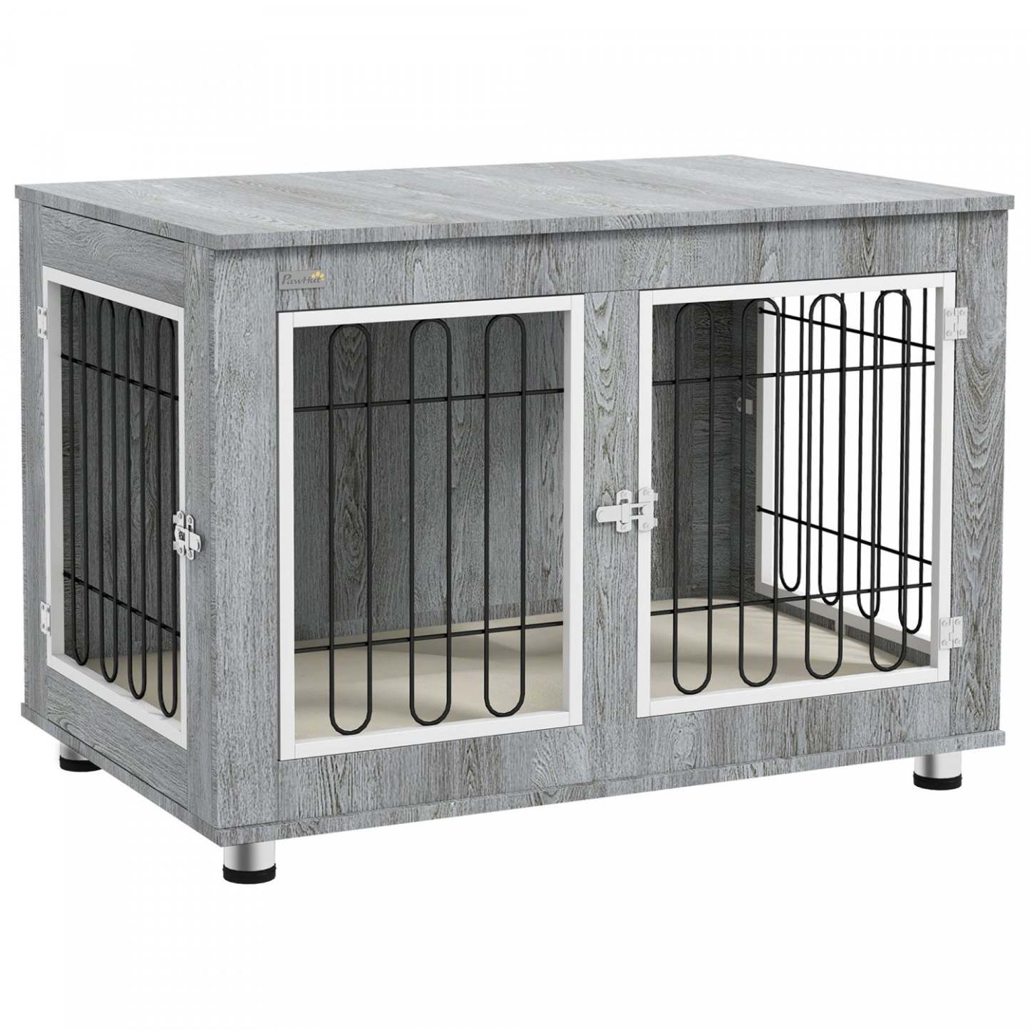 Pawhut Table D'appoint Cage Pour Animal Domestique Avec Coussin Doux, Cage A Double Porte Pour Chien