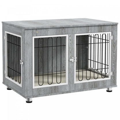 Pawhut Table D'appoint Cage Pour Animal Domestique Avec Coussin Doux, Cage A Double Porte Pour Chien