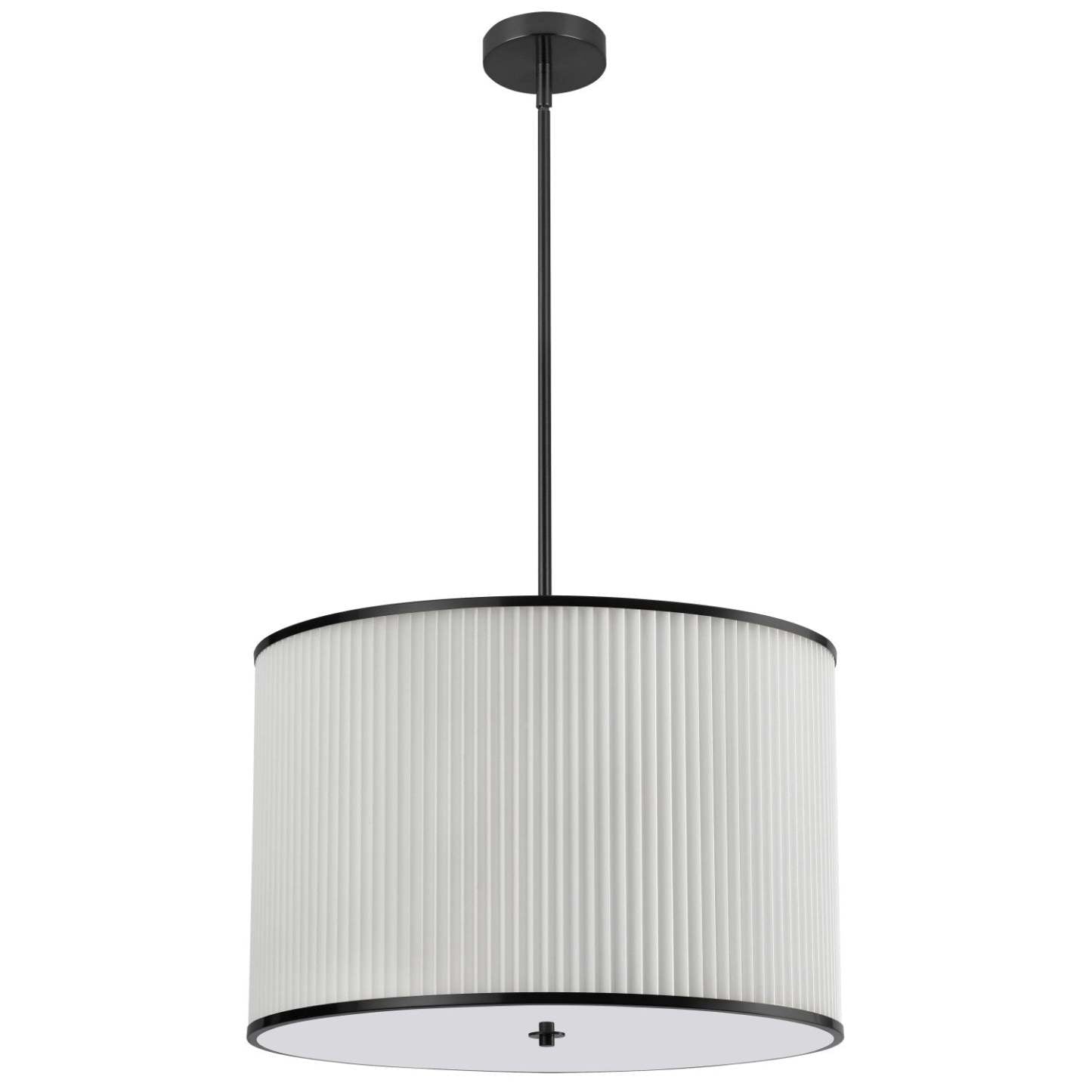 Dainolite Prudy 4 Light Pendant Matte Black White Ceiling Shade Lamp|Luminaire suspendu Prudy de Dainolite avec abat-jour plissé blanc, fini noir mat et 4 ampoules