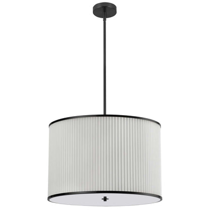 Dainolite Prudy 4 Light Pendant Matte Black White Ceiling Shade Lamp|Luminaire suspendu Prudy de Dainolite avec abat-jour plissé blanc, fini noir mat et 4 ampoules