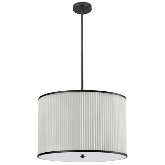 Dainolite Prudy 4 Light Pendant Matte Black White Ceiling Shade Lamp|Luminaire suspendu Prudy de Dainolite avec abat-jour plissé blanc, fini noir mat et 4 ampoules