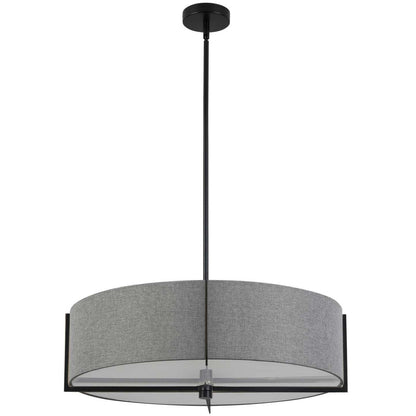 Dainolite Preston 4 Light Pendant 26 Dia Matte Black Grey Shade Lamp|Luminaire suspendu Preston de Dainolite de 26 po de diamètre avec abat-jour gris, fini noir mat et 4 ampoules