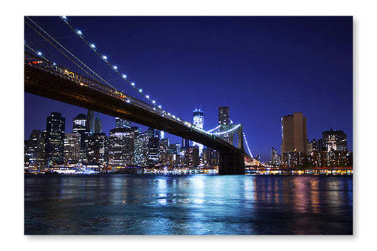 Brooklyn Bridge And Skyline At Night 28x42 Wall Art Frame And Fabric Panel| Brooklyn Bridge And Skyline At Night 28 po x 42 po : Cadre d'art mural et panneau de tissu|D44GRNAN