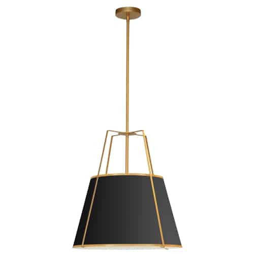 Dainolite Trapezoid 1 Light Pendant Gold/Black Shade White Fabric Diffuser Lamp|Luminaire suspendu Trapezoid de Dainolite avec abat-jour doré et noir qui diffuse la lumière, tissu blanc et 1 ampoule