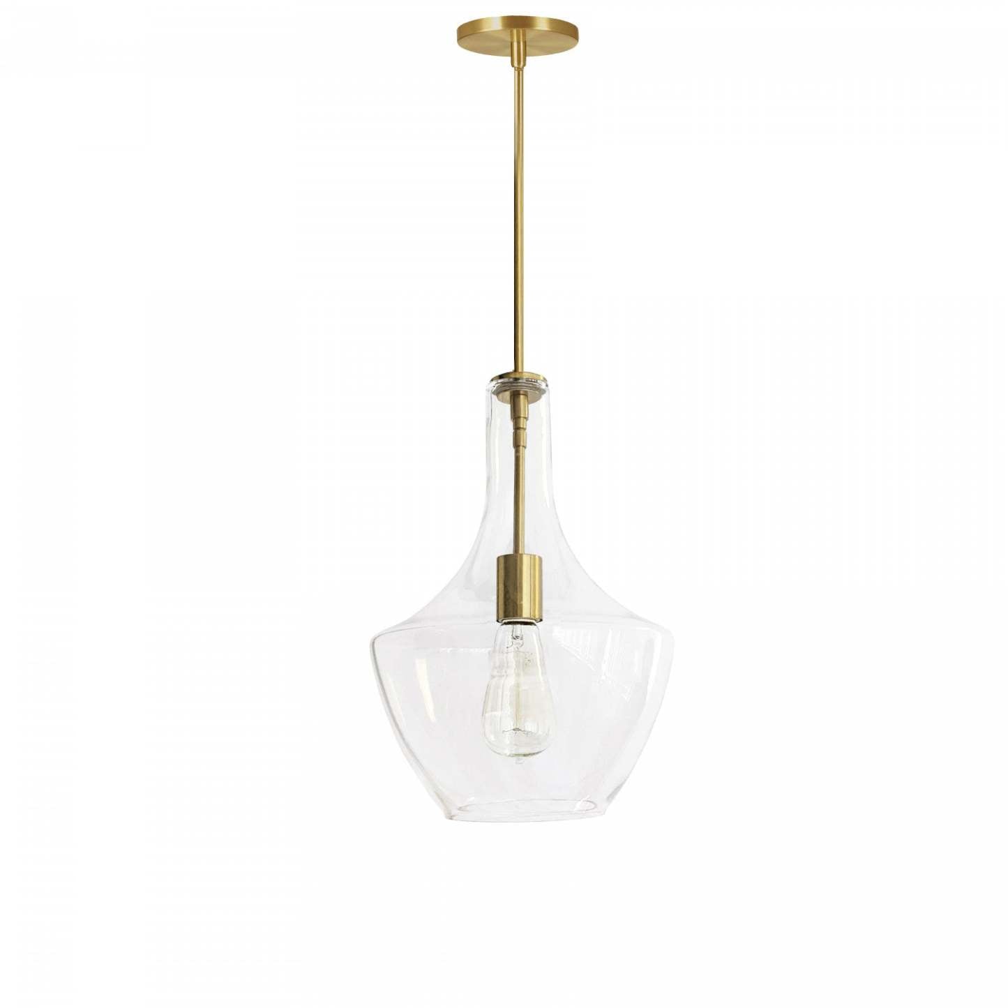 Dainolite Petalite 1 Light Pendant Small Aged Brass Clear Glass Lamp|Petit luminaire suspendu Petalite de Dainolite en verre transparent, avec fini laiton vieilli et 1 ampoule