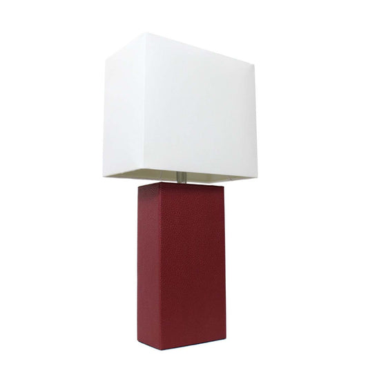 Lampe de table moderne Elegant Designs en cuir avec abat-jour en tissu blanc | D22328KJ