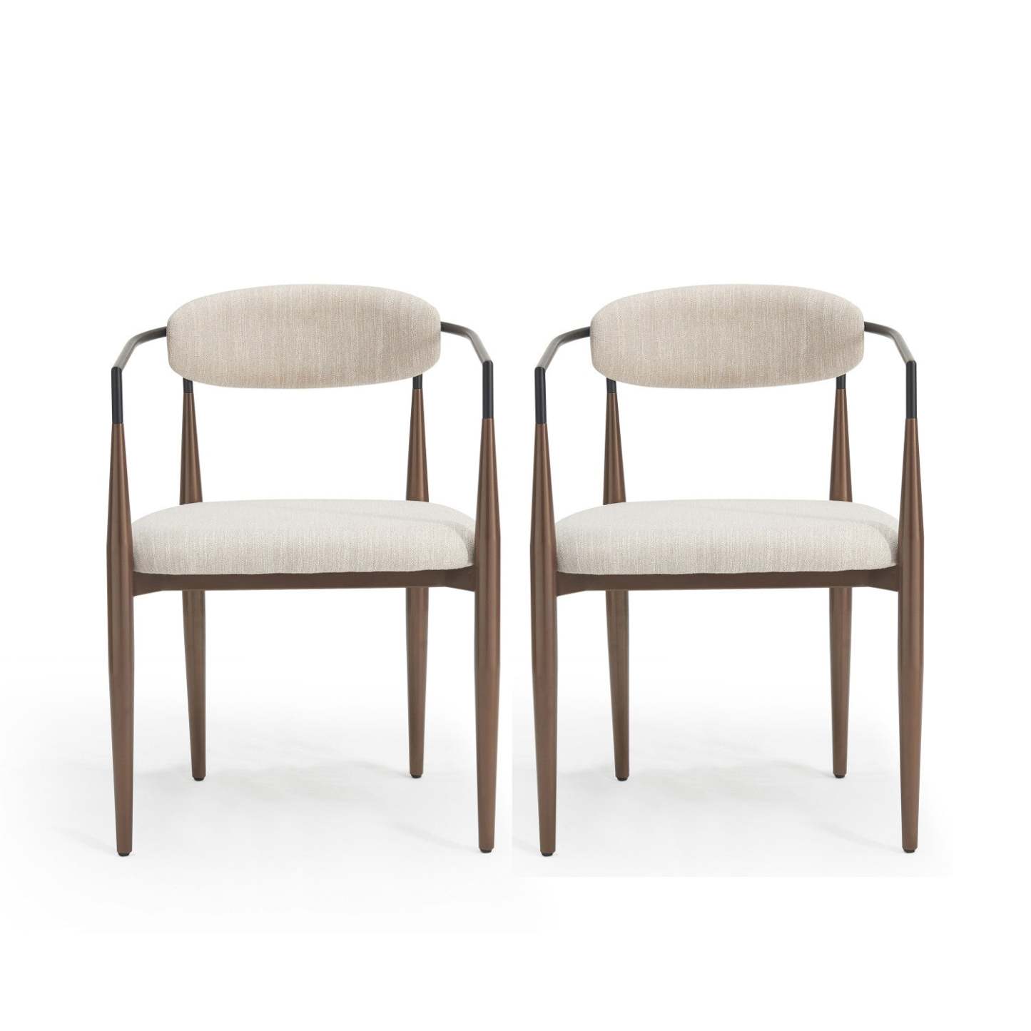 Ensemble de 2 chaises de salle à manger Mila avec tissu rembourré et structure en métal - Beige et noyer | Ensemble De 2 Chaises De Salle À Manger Mila Avec Tissu Rembourré Et Structure Métallique - Beige Et Noyer