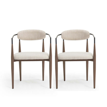 Ensemble de 2 chaises de salle à manger Mila avec tissu rembourré et structure en métal - Beige et noyer | Ensemble De 2 Chaises De Salle À Manger Mila Avec Tissu Rembourré Et Structure Métallique - Beige Et Noyer