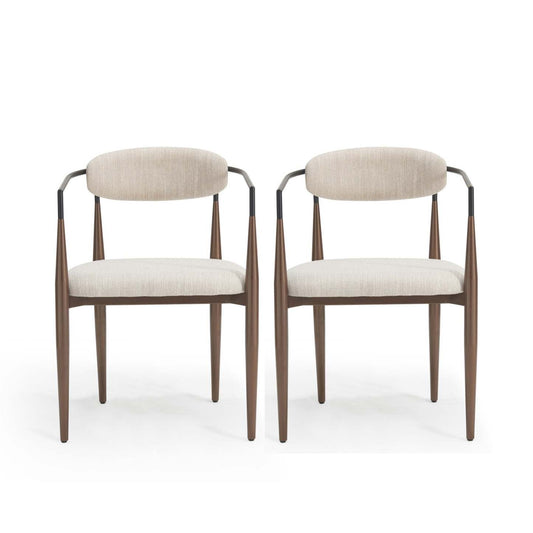 Ensemble de 2 chaises de salle à manger Mila avec tissu rembourré et structure en métal - Beige et noyer | Ensemble De 2 Chaises De Salle À Manger Mila Avec Tissu Rembourré Et Structure Métallique - Beige Et Noyer