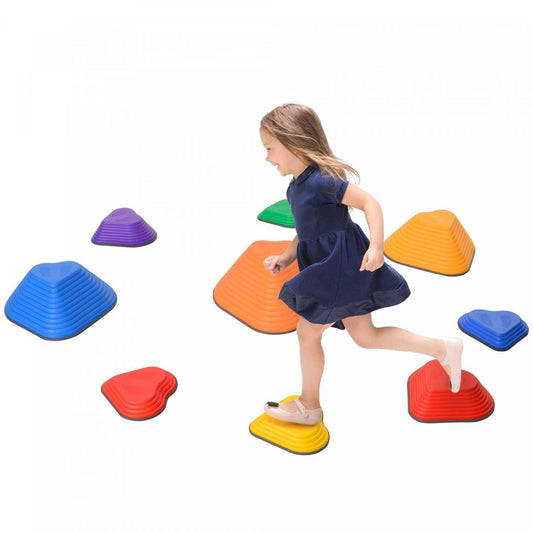 Qaba 9 Pcs Tremplins, Parcours D'obstacles Pour Enfants, Pierres De Gue D'equilibre Antiderapantes E