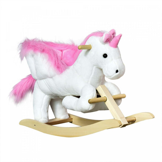 Qaba Kids Rocking Horse, Rocking Chair Nursery Plush Unicorn, Child Soft And Warm Ride On Toy With S|Qaba Cheval À Bascule Peluche Licorne Enfant Cheval À Bascule Doux Et Chaud Avec Chante Chanson Rose