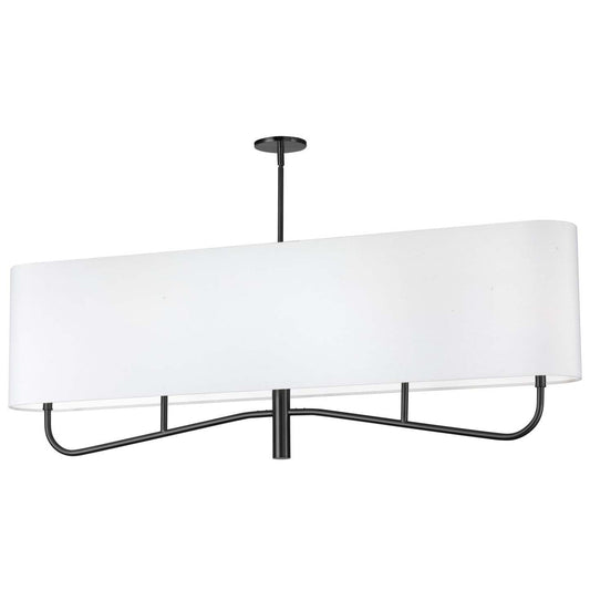 Dainolite Eleanor 4 Light Horizontal Chandelier Matte Black White Shade Lamp|Lustre horizontal Eleanor de Dainolite avec abat-jour blanc, fini noir mat et 4 ampoules
