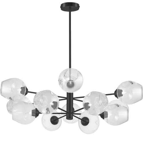 Dainolite Abii 12 Light Chandelier Matte Black Finish Clear Glass Lamp|Lustre Abii de Dainolite en verre transparent, avec fini noir mat et 12 ampoules
